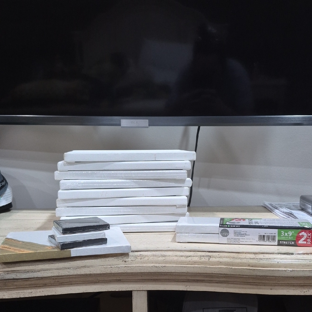 Lot Of 15 Blank Stretched White Canvas Panels Stack Assortment
